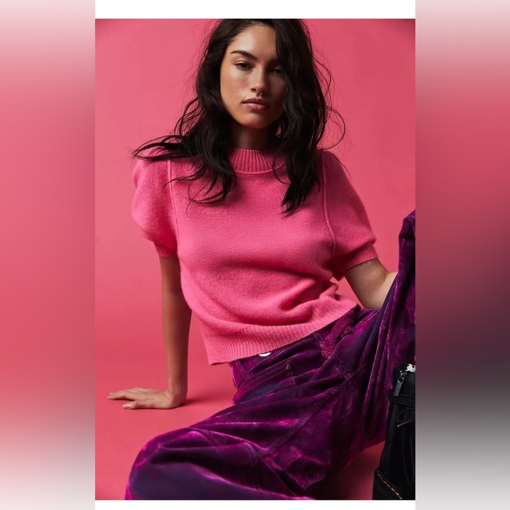 NEW $128 Free People Staycation 100% Cashmere Sweater Pink sz XS